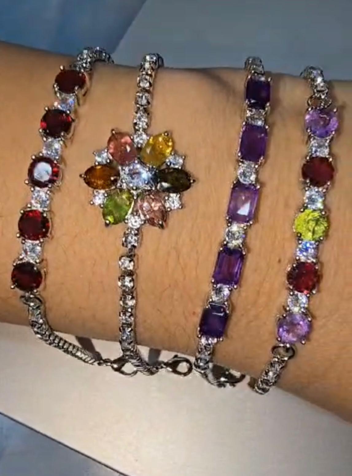 Multi-Gemstone & Diamond Accent Tennis Bracelets in Sterling Silver