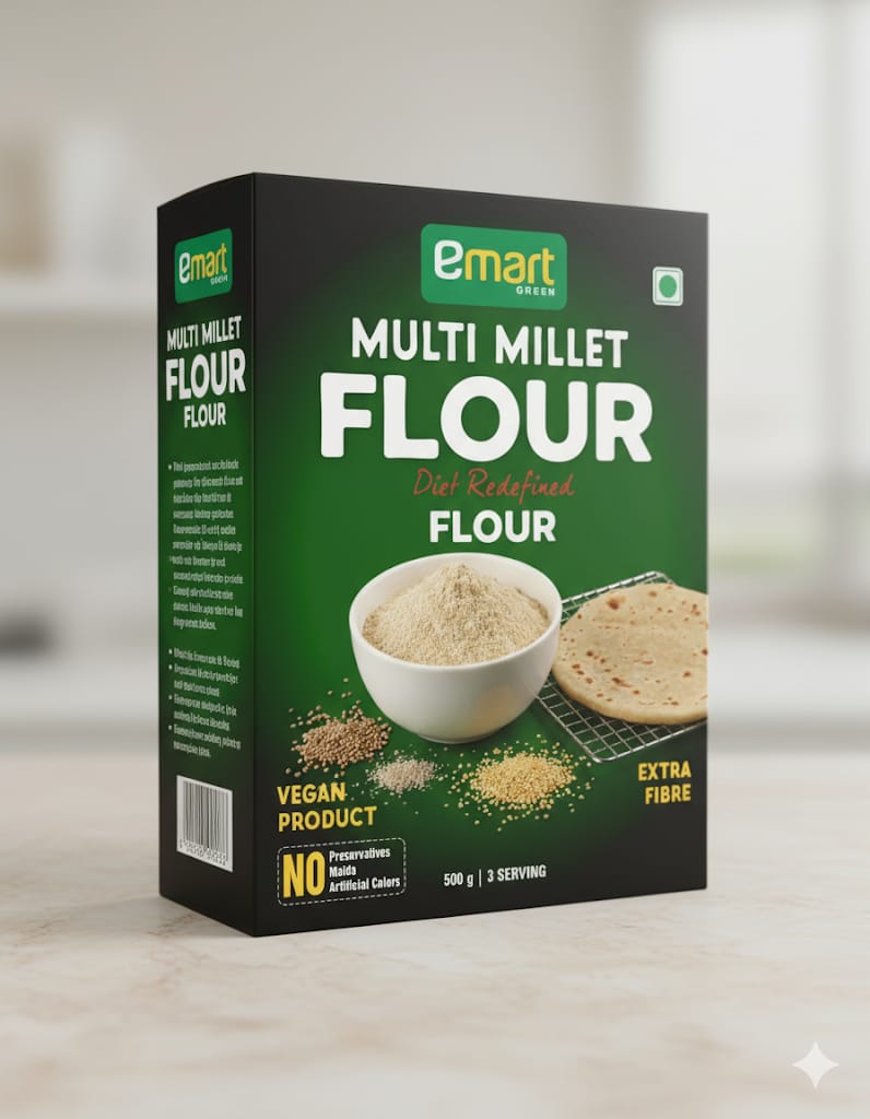Emart Green Multi Millet Flour - Diet Redefined | Vegan, Extra Fibre, No Preservatives (500g)