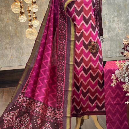 Vibrant Patola Silk Blend Suit Set with Zari Border Dupatta