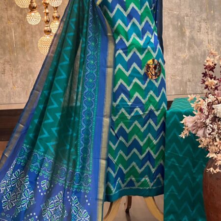 Festive Patola Silk Blend Dress Material with Tissue Border