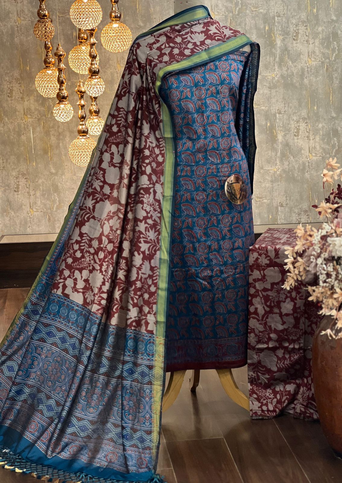Elegant Patola Printed Silk Suit Set with Zari Border - 3 Piece Unstitched