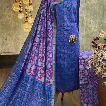 Elegant Patola Printed Silk Unstitched Suit Set with Dupatta