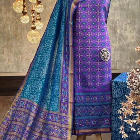 Exquisite Patola Printed Silk Unstitched Suit Set with Zari Border
