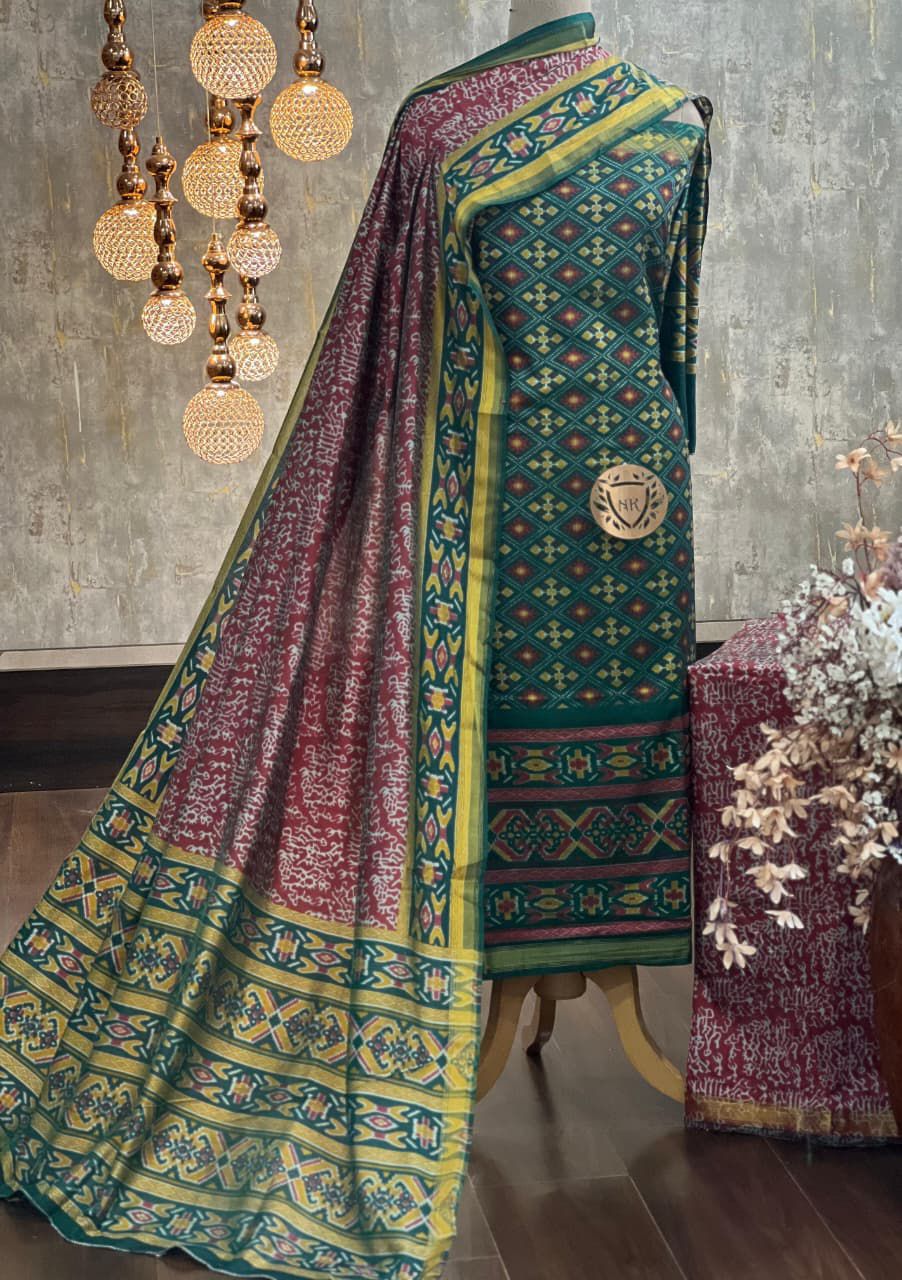 Exquisite Patola Printed Silk Suit with Zari Border - 3 Piece Set