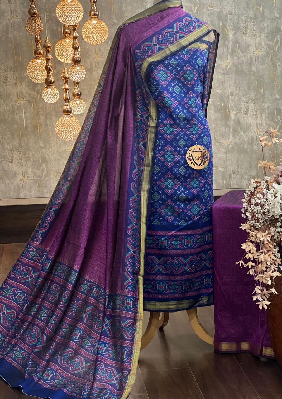 Exquisite Patola Printed Silk Suit Set with Zari Border & Dupatta