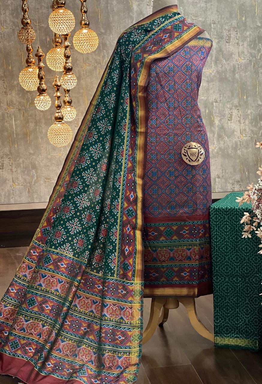 Exquisite Patola Printed Silk Suit with Zari Border - 3 Piece Set