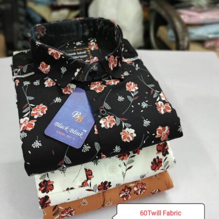 Black Blink Men's Floral Printed 60 Twill Fabric Casual Shirt