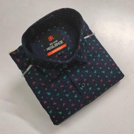 Being Resilience Men's Navy Blue Printed Casual Shirt