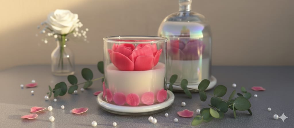 Elegant Rose Petal Candle Holder & Diffuser Set