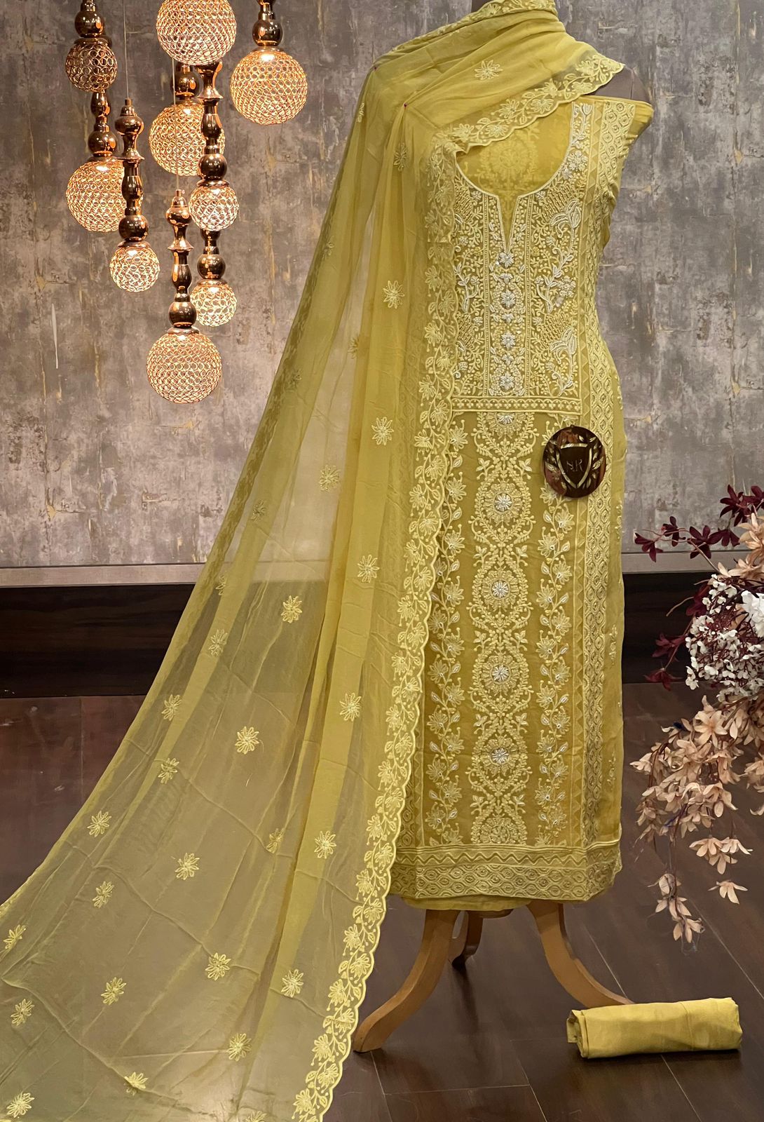 Elegant Haldi Yellow Georgette Embroidered Kurta & Dupatta Set - Image 2