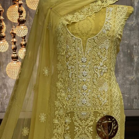 Elegant Haldi Yellow Georgette Embroidered Kurta & Dupatta Set