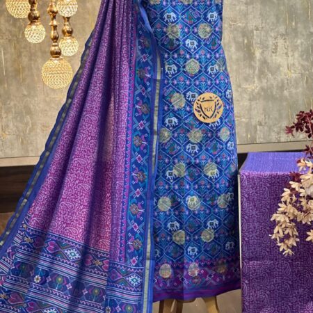 Exquisite Patola Printed Silk Suit with Zari Border & Dupatta