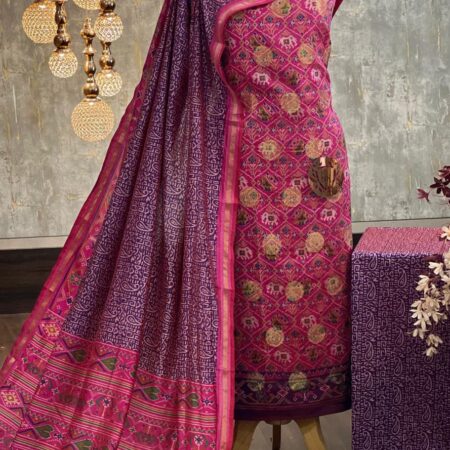 Elegant Patola Print Silk Unstitched Suit Set with Dupatta
