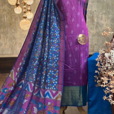Exquisite Patola Printed Silk Suit with Zari Border & Dupatta