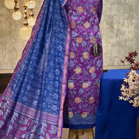 Exquisite Patola Silk Blend Suit Set with Zari Border & Dupatta