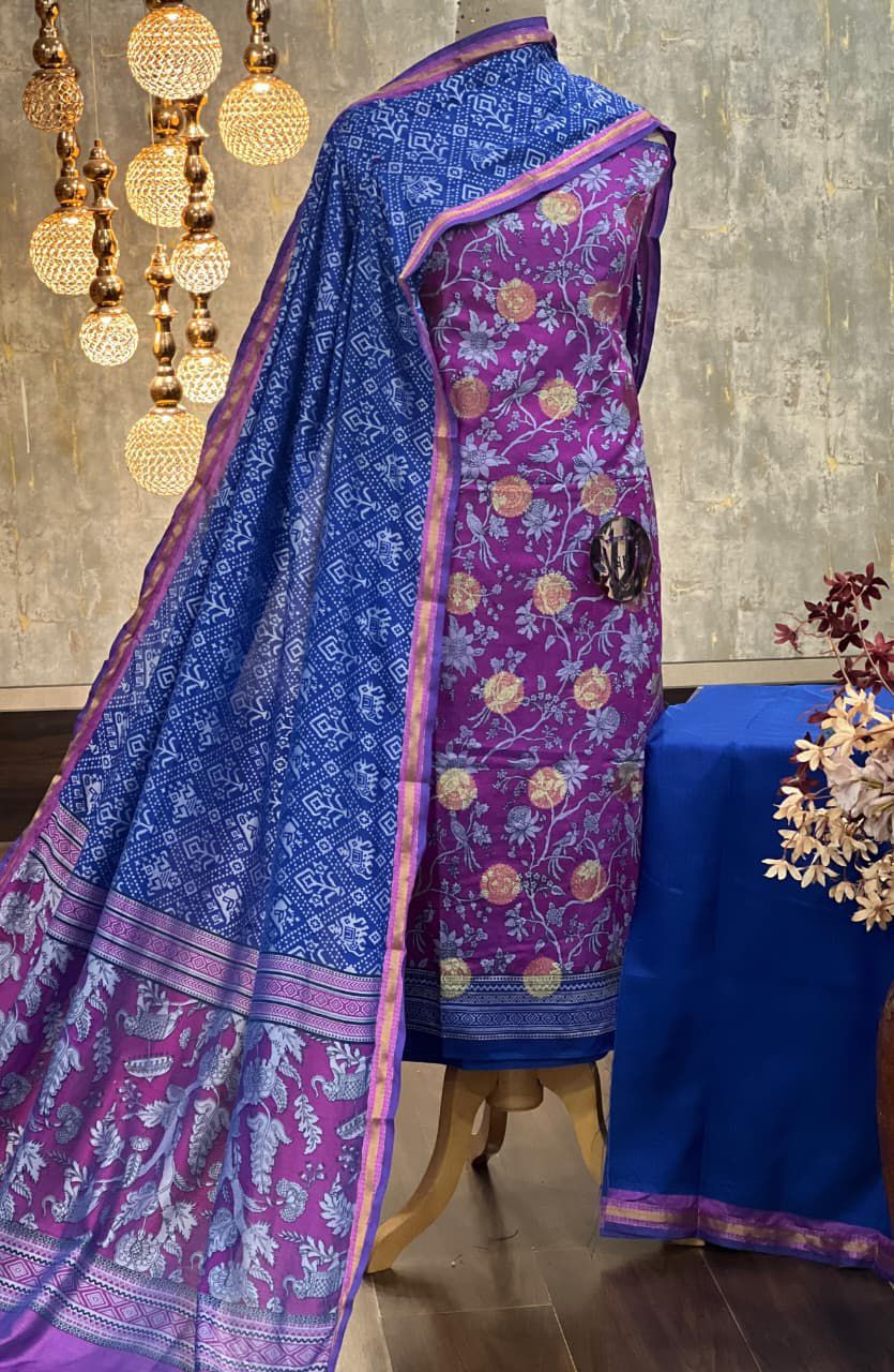 Exquisite Patola Silk Blend Suit Set with Zari Border & Dupatta