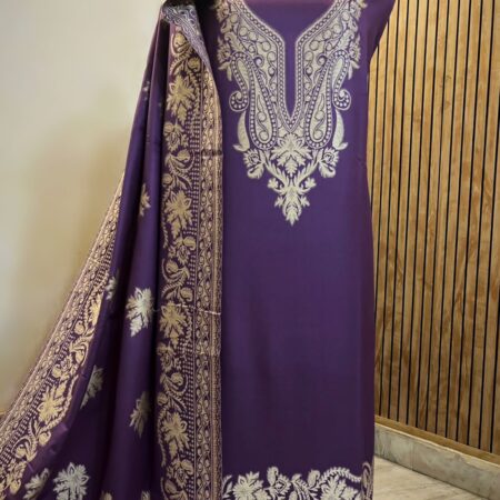 Luxurious Purple Kani Weave Suit with Intricate Gold Embroidery
