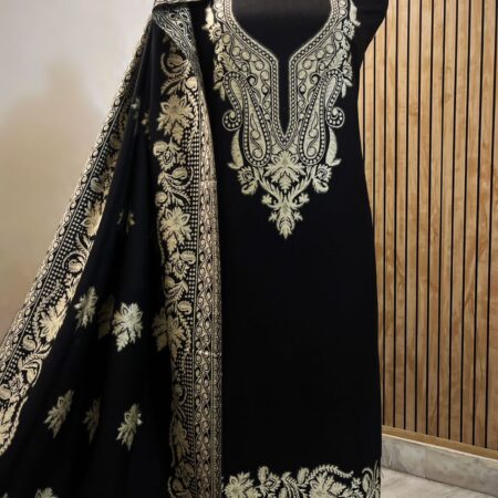 Black Pashmina Weaving Embroidered Salwar Suit with Dupatta
