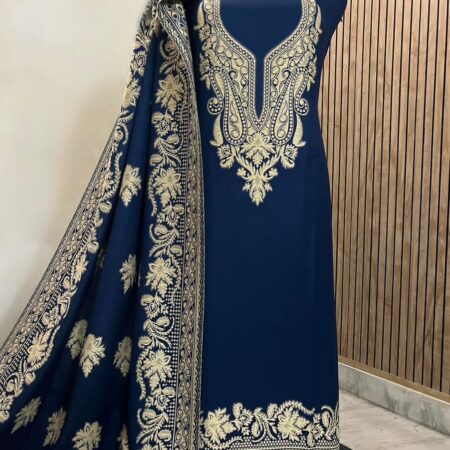 Navy Blue Embroidered Salwar Kameez with Aari Work Stole