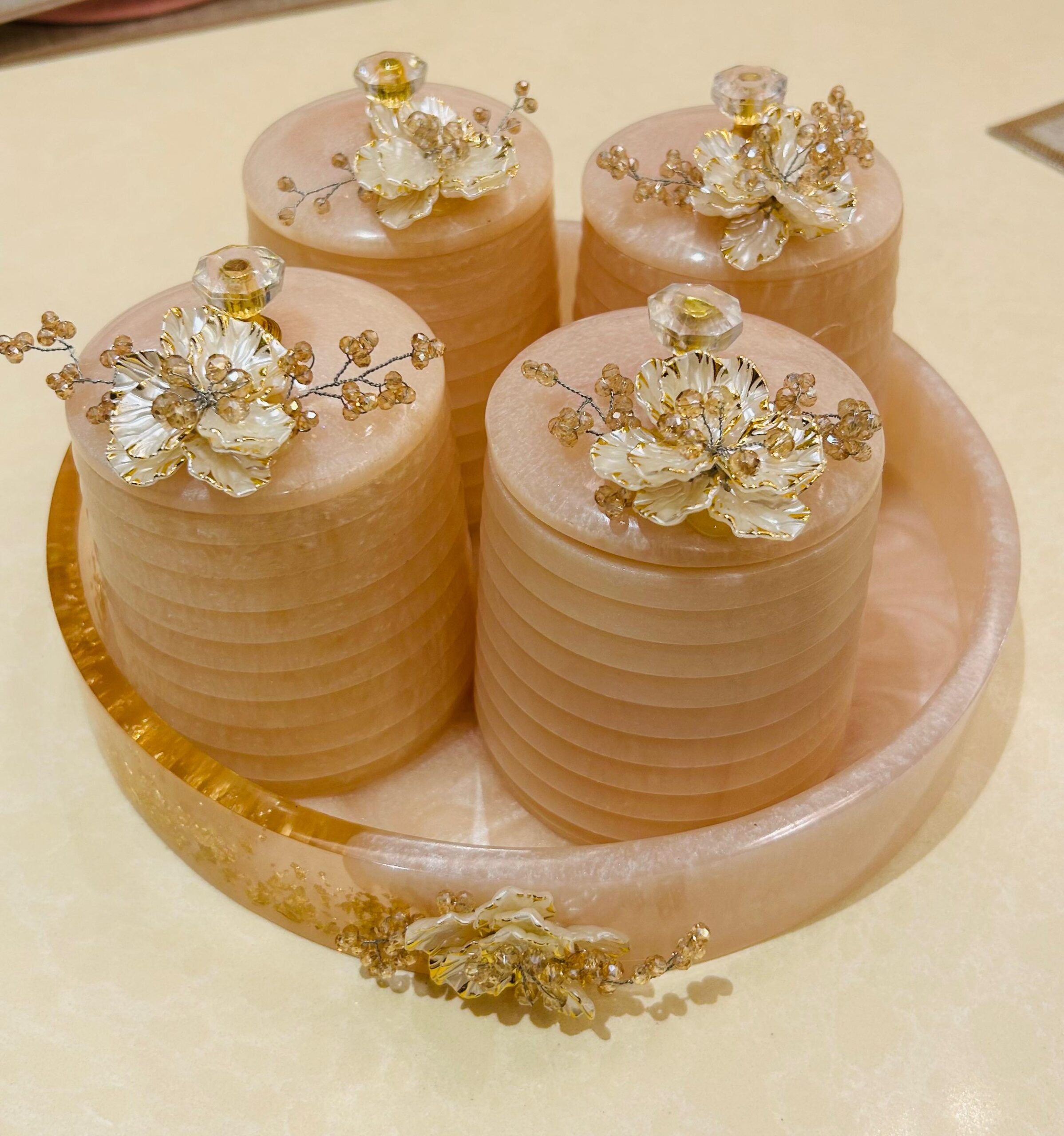 Elegant Handmade Resin Jar Set with Tray | Decorative Storage Jars for Home Decor